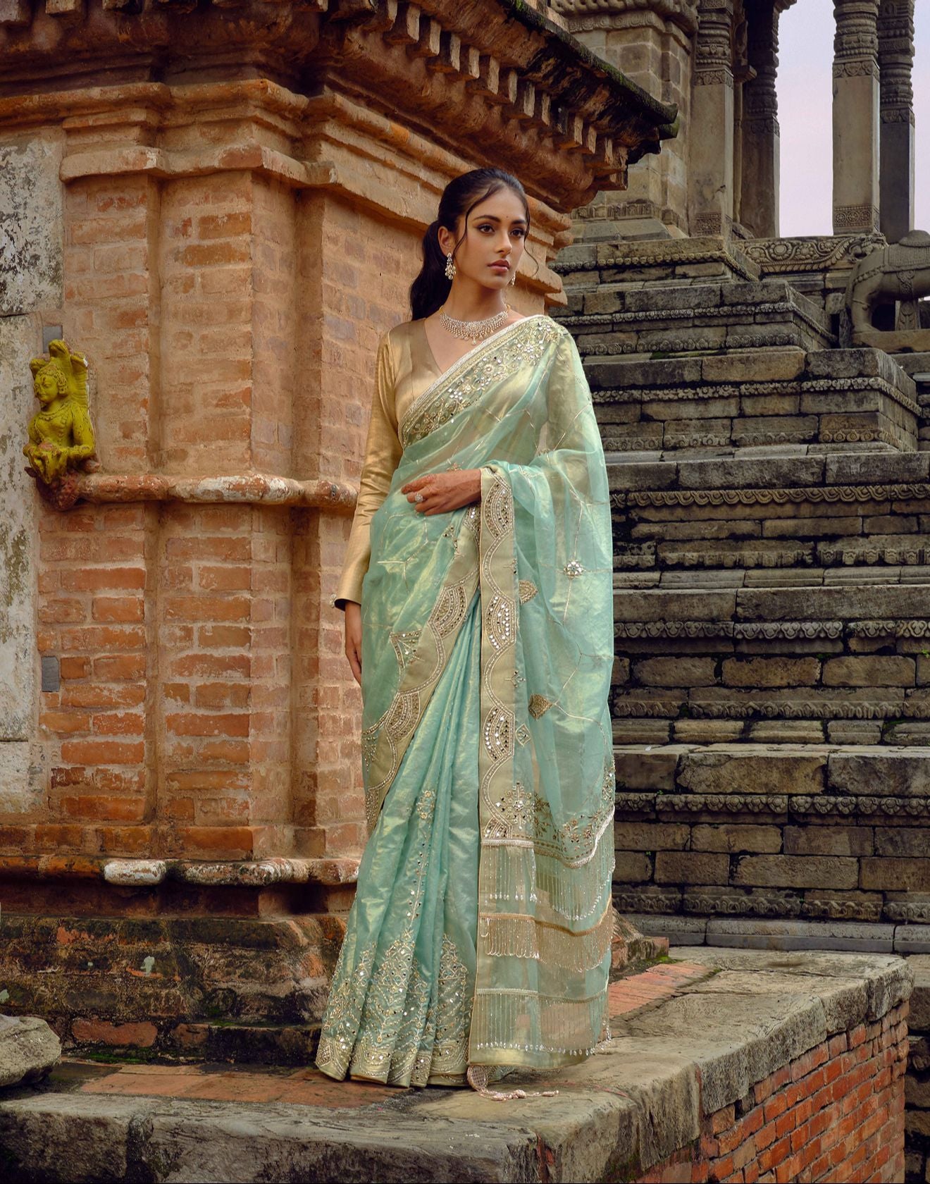 Frosted Mint Shimmer Organza Trousseau Saree