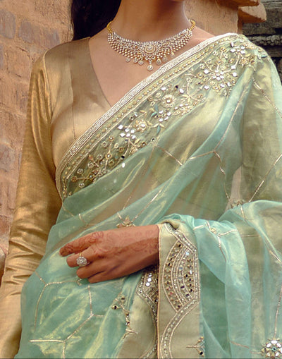 Frosted Mint Shimmer Organza Trousseau Saree