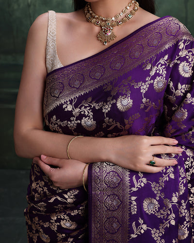 Galaxy Purple Banarasi Dola Silk Saree With Unstitched Blouse Fabric