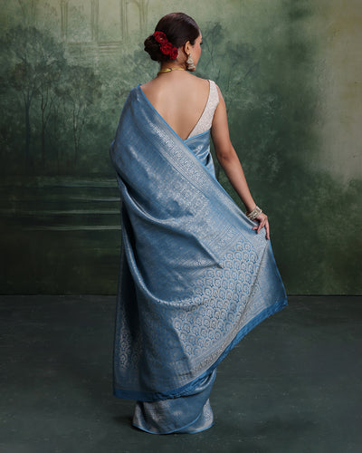 Glacier Blue Dola Silk Saree With Unstitched Blouse Fabric