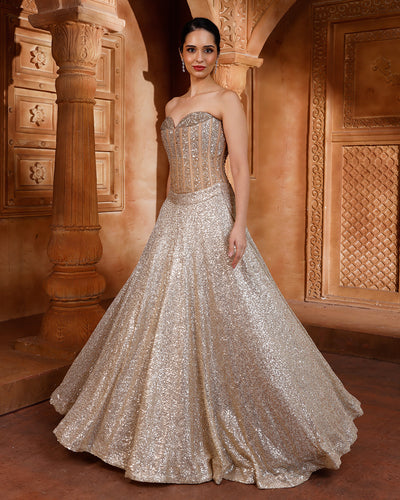 Glitz & Glam Sequin Embellished Corset Lehenga Set