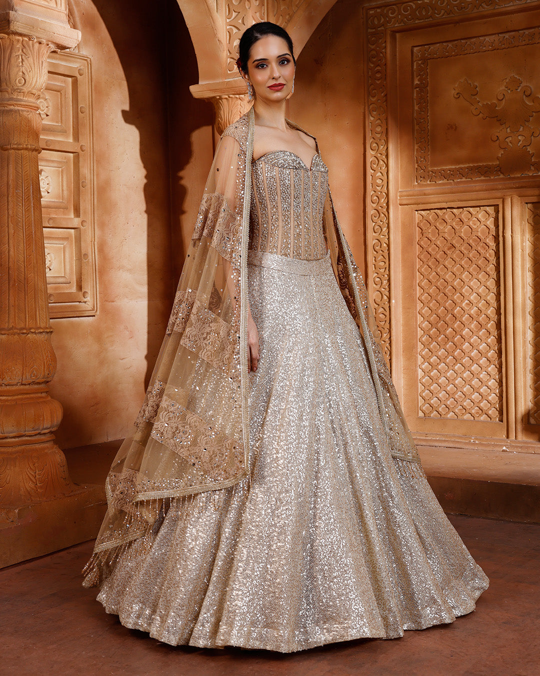 Glitz & Glam Sequin Embellished Corset Lehenga Set