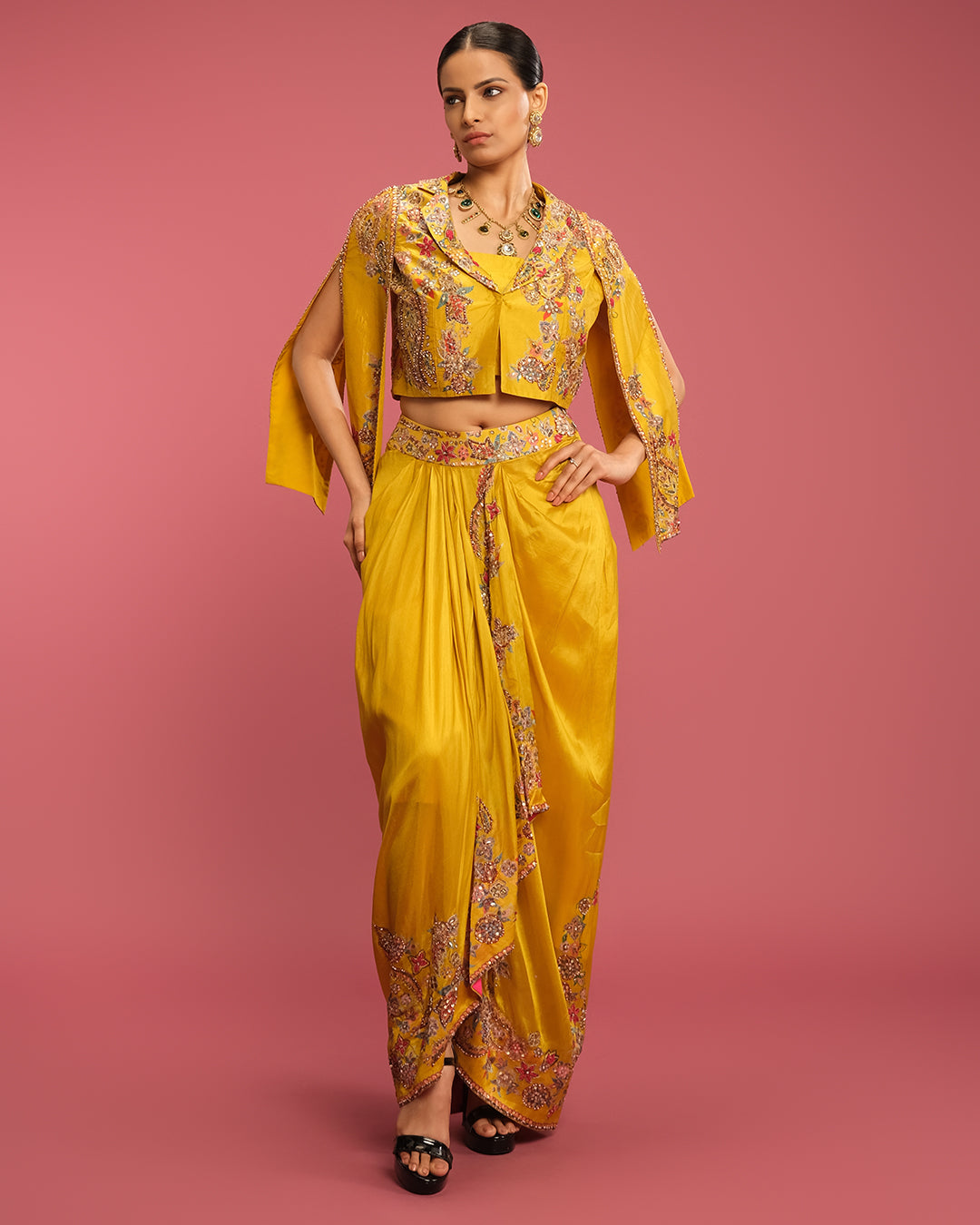Golden Marigold Embroidered Fusion Set