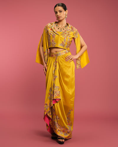 Golden Marigold Embroidered Fusion Set