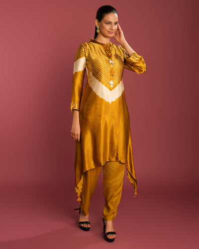 Golden Mustard Shibori Printed Kurta Set