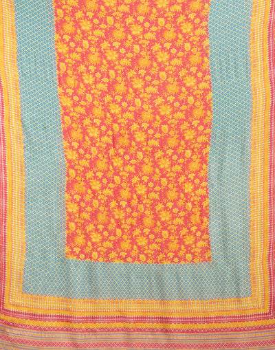 Greyish Green Floral Printed Crepe Silk Unstitched Suit Set