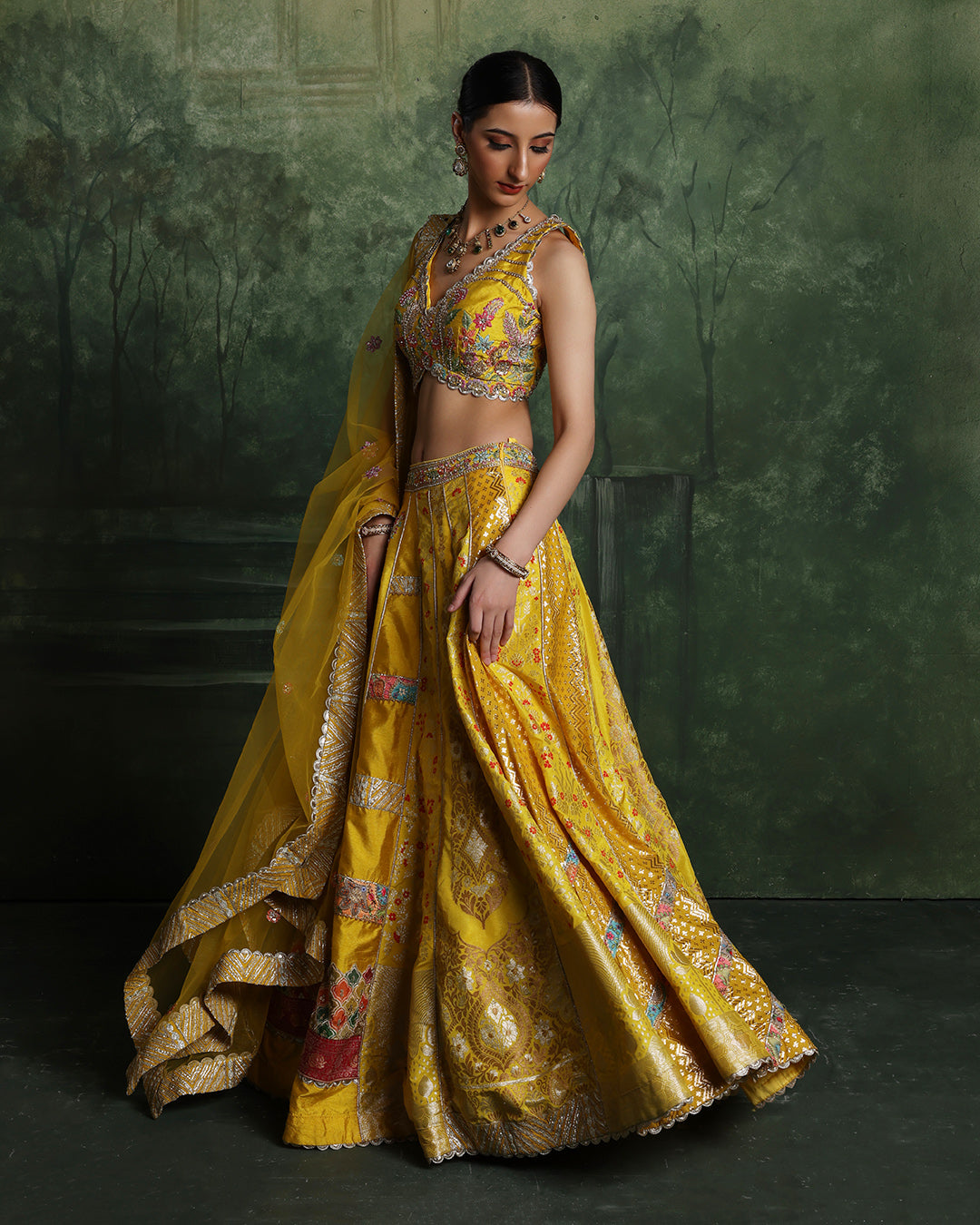 Haldi Amber Banarsi Silk Lehenega Set
