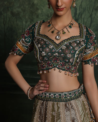 Henna Hues Shimmer Brocade Lehenga Set For Mehendi