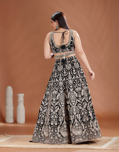 Imperial Black Resham Embroidered Georgette Lehenga Set