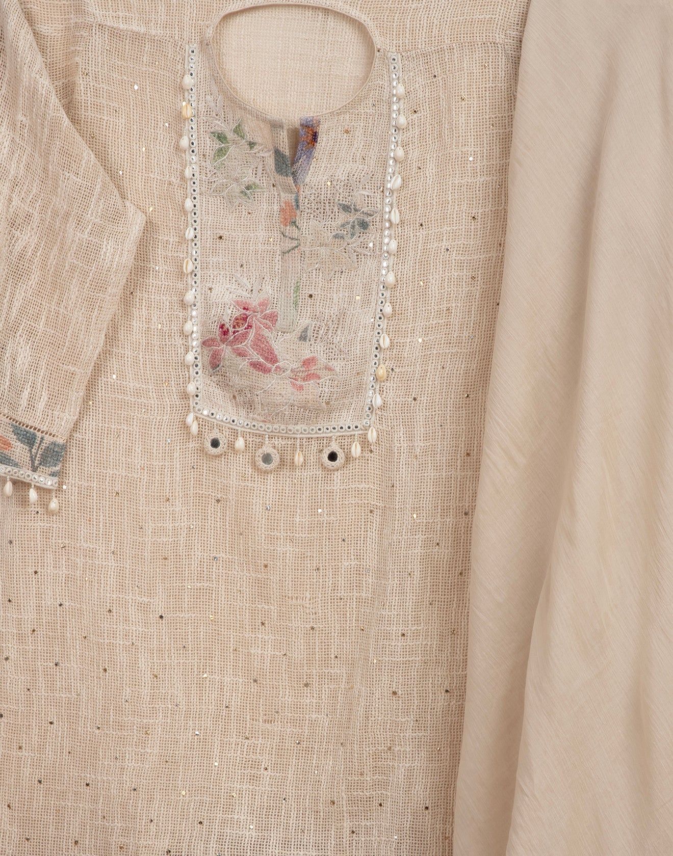 Ivory Charm Jute Cotton Printed Semi Stitched Suit Set