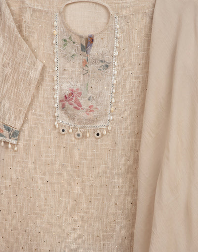 Ivory Charm Jute Cotton Printed Semi Stitched Suit Set