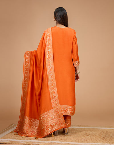 Kesari Banaras Dola Silk Unstitched Suit Set