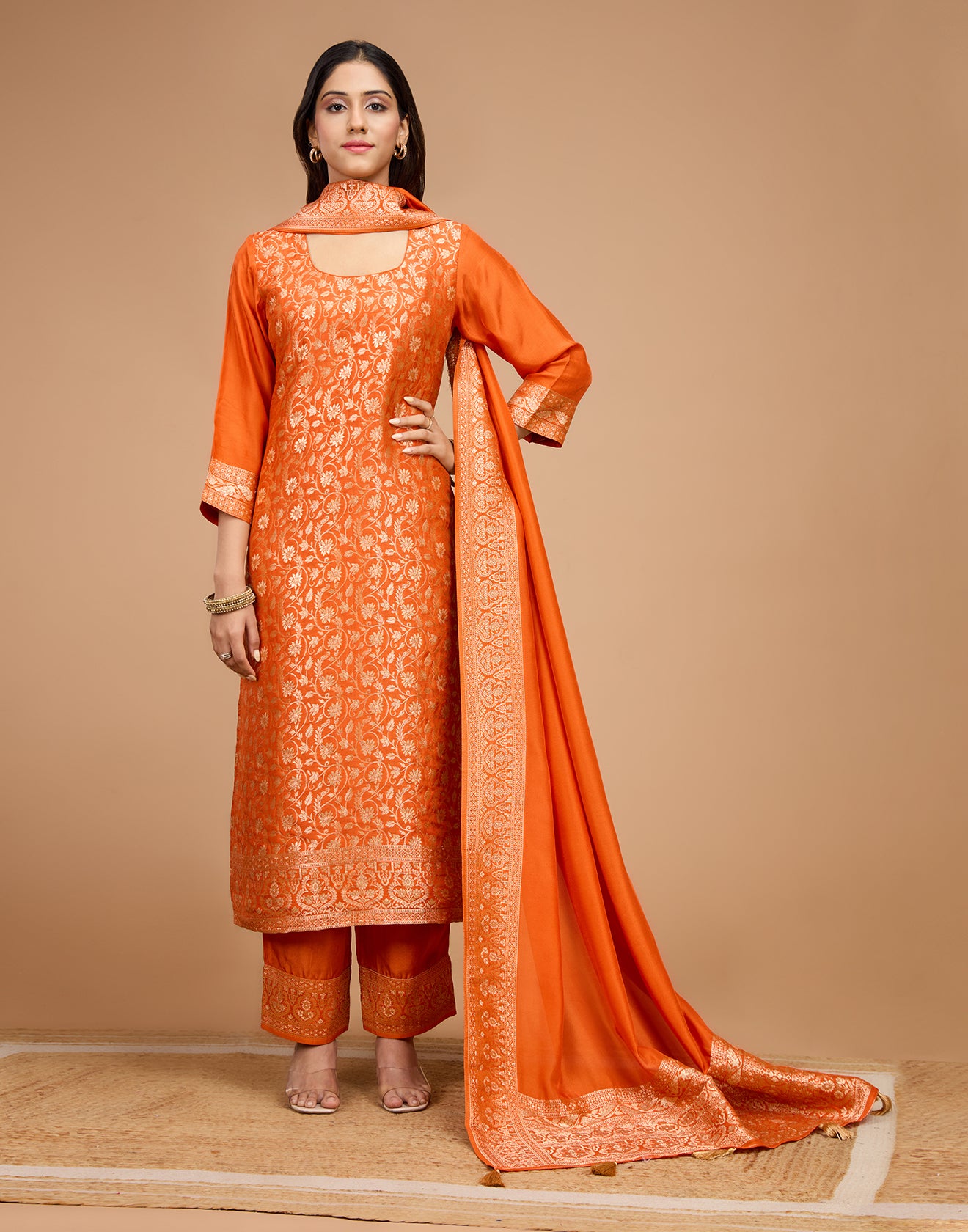 Kesari Banaras Dola Silk Unstitched Suit Set