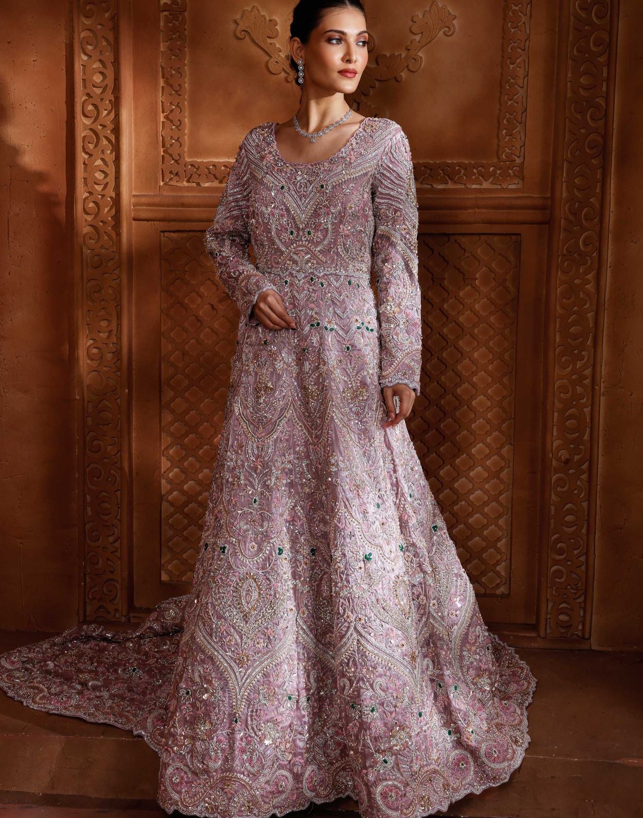 Lavender Love Embellished Shimmer Silk Bridal Farshi Set