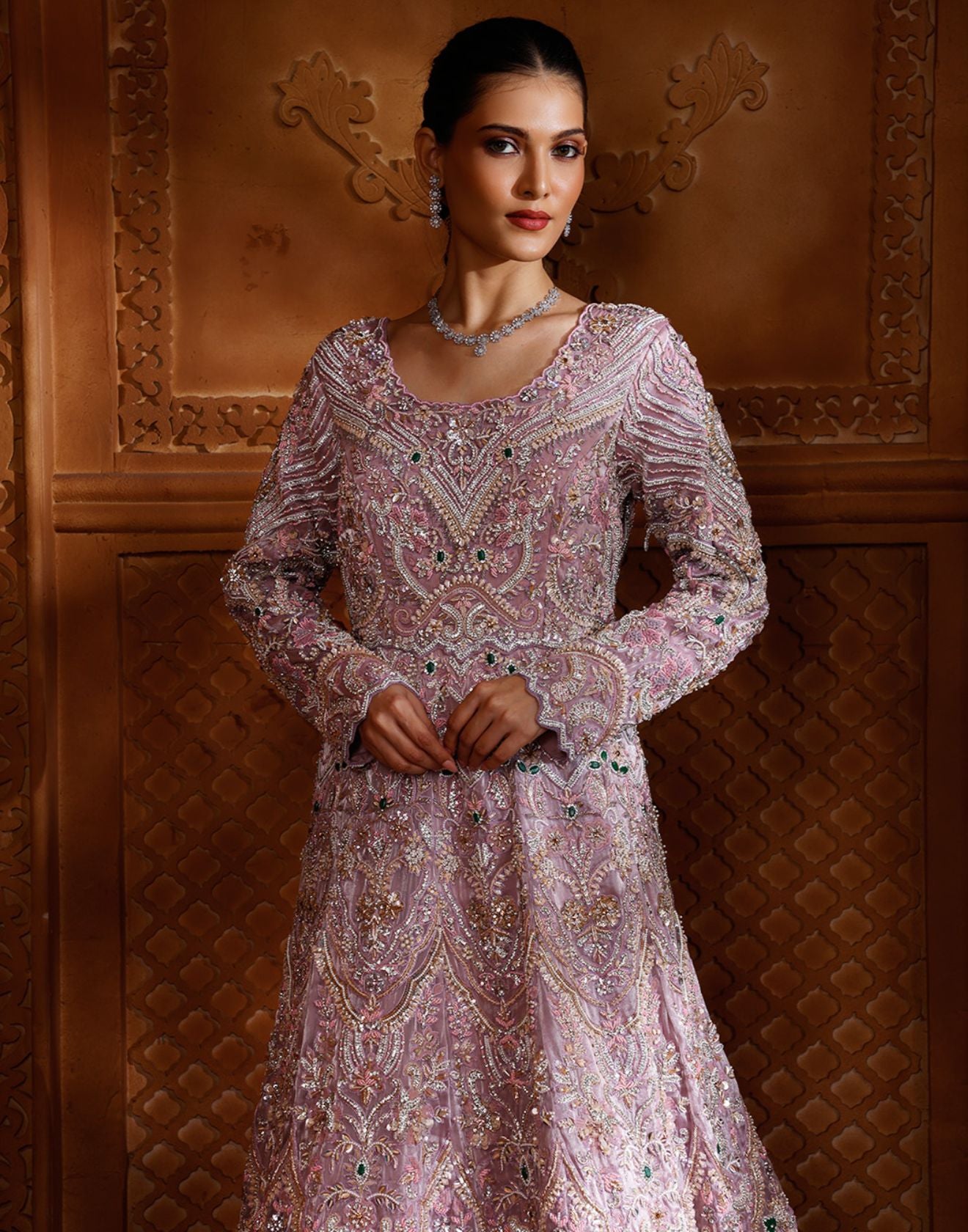 Lavender Love Embellished Shimmer Silk Bridal Farshi Set