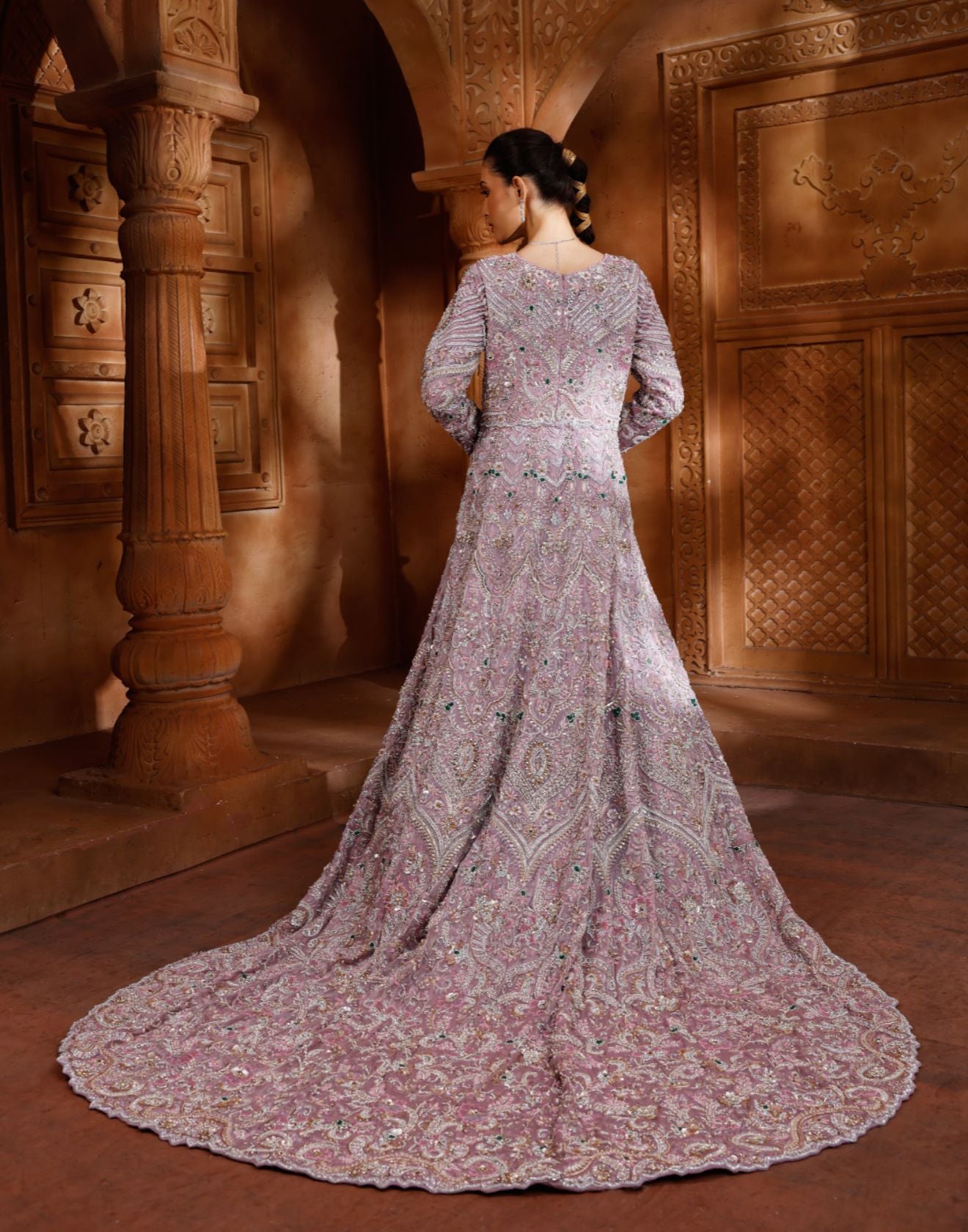 Lavender Love Embellished Shimmer Silk Bridal Farshi Set