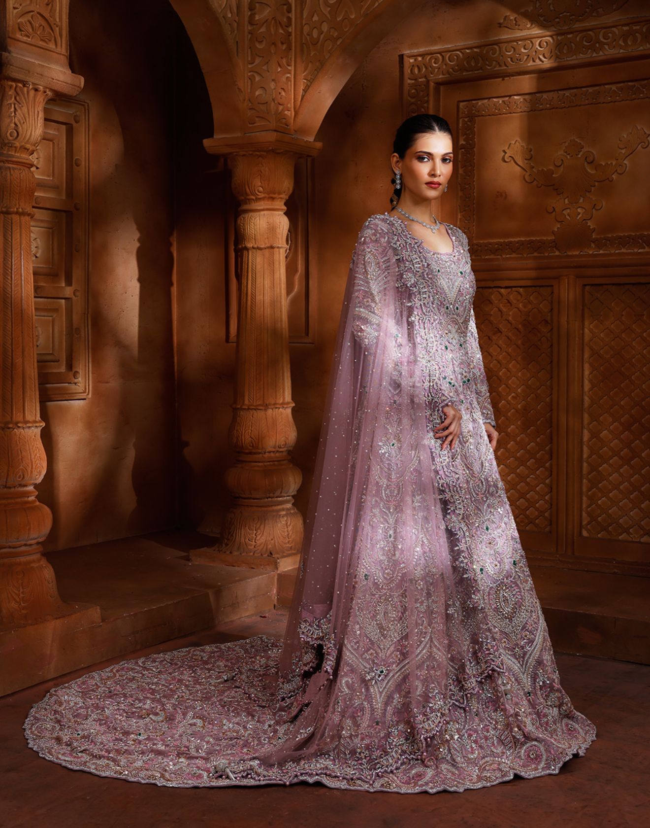 Lavender Love Embellished Shimmer Silk Bridal Farshi Set