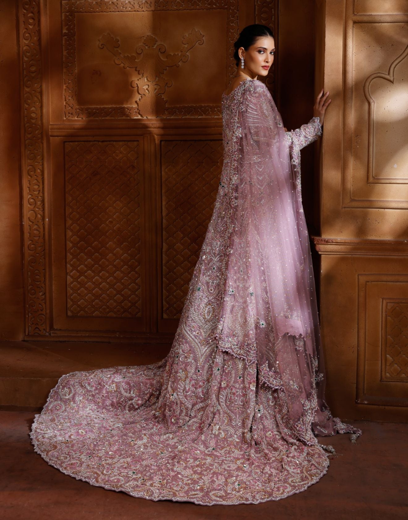 Lavender Love Embellished Shimmer Silk Bridal Farshi Set