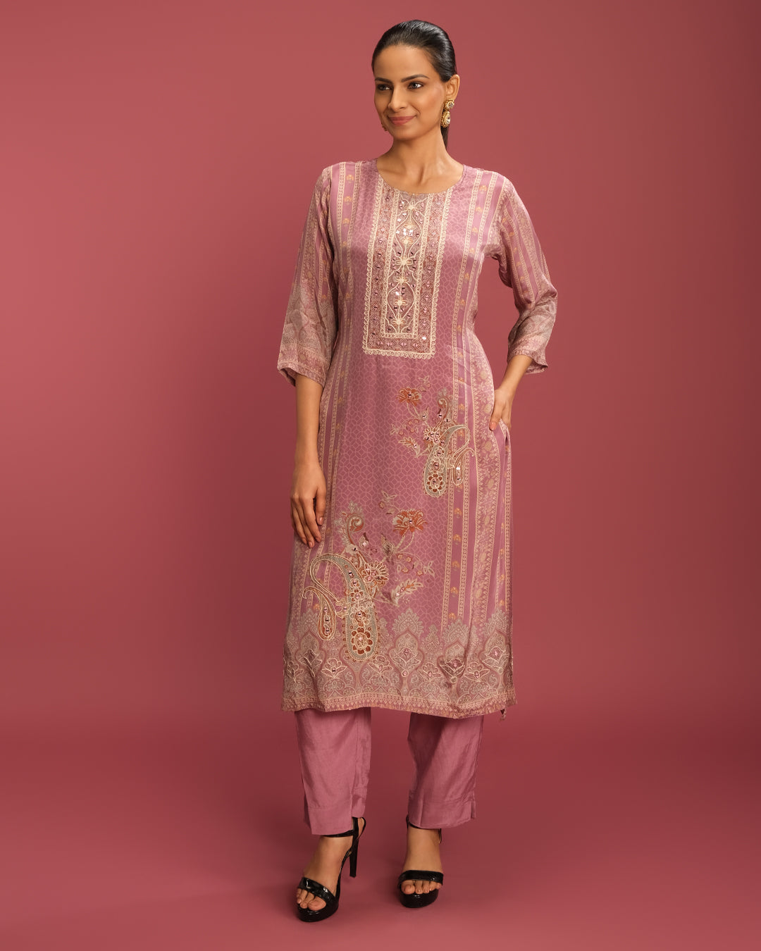 Lavender Love Printed Crepe Silk Kurta Set