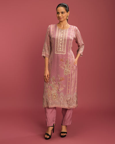 Lavender Love Printed Crepe Silk Kurta Set