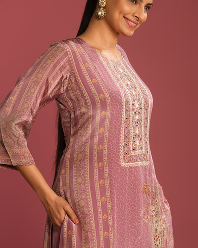 Lavender Love Printed Crepe Silk Kurta Set