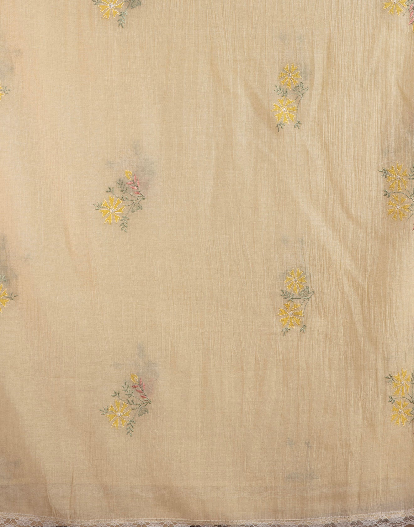 Lemon Yellow Embroidered Cotton Semi-Stitched Suit Set