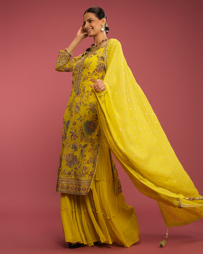 Luminous Lime Embroidered Sharara Set