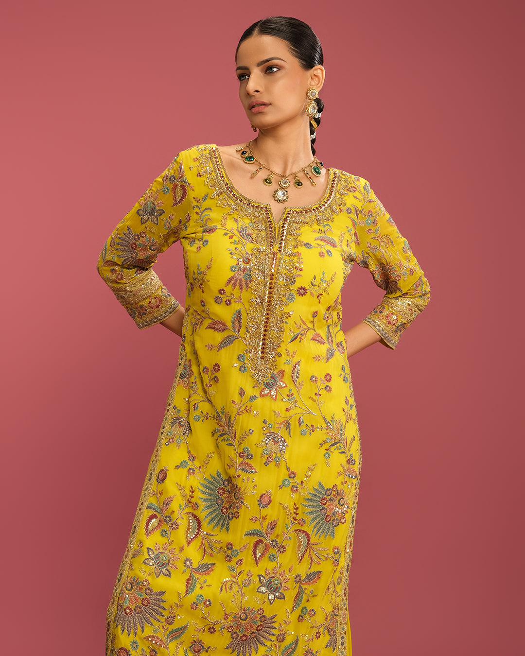 Luminous Lime Embroidered Sharara Set