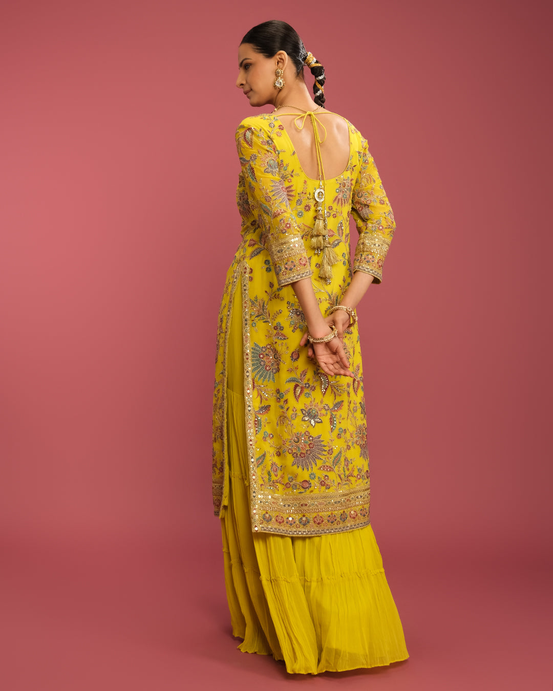 Luminous Lime Embroidered Sharara Set