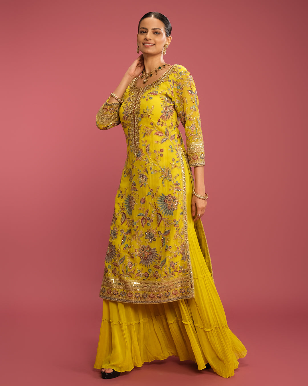 Luminous Lime Embroidered Sharara Set