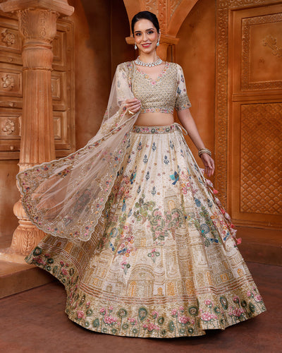 Lustre Ivory Jharokha Embroidered Pure Silk Bridal Lehenga Set