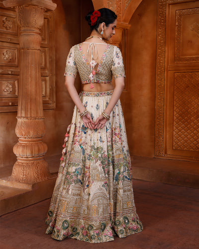 Lustre Ivory Jharokha Embroidered Pure Silk Bridal Lehenga Set