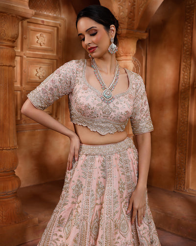 Lustre Peach Hand Embroidered Bridal Lehenga Set