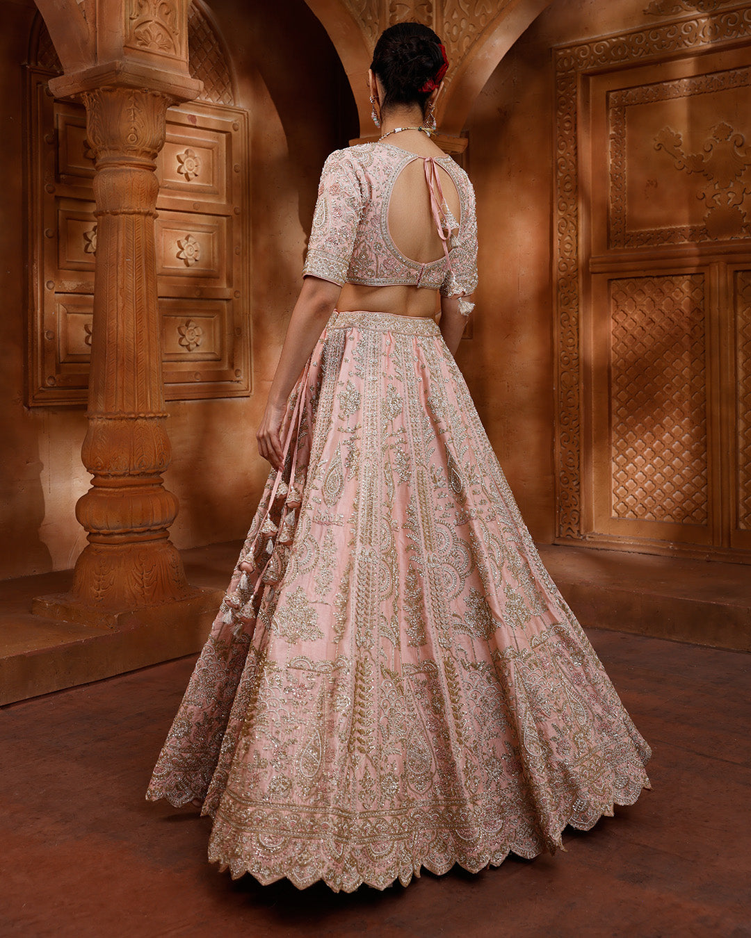 Lustre Peach Hand Embroidered Bridal Lehenga Set