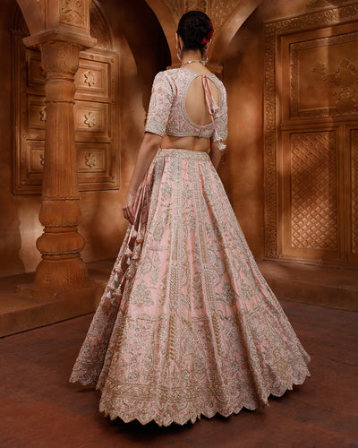Lustre Peach Hand Embroidered Bridal Lehenga Set