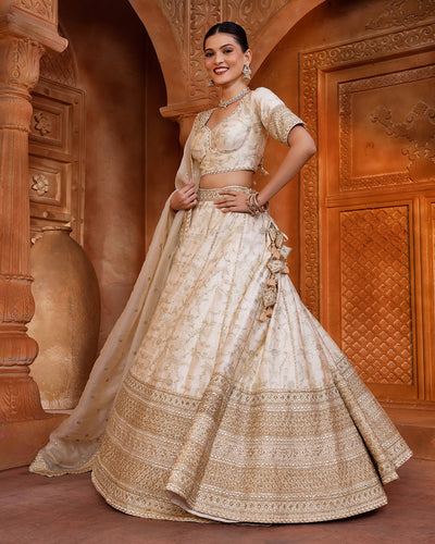 Luxe Ivory Banarasi Silk Bridal Lehenga Set