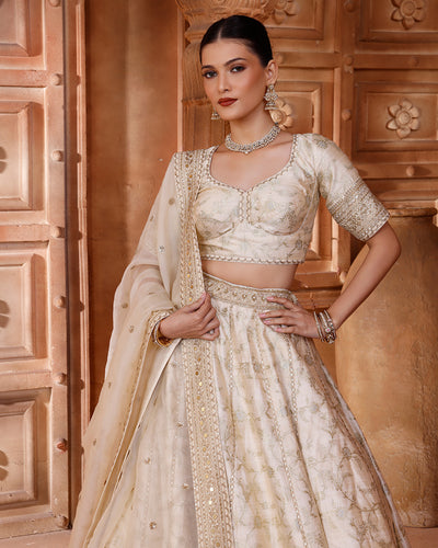 Luxe Ivory Banarasi Silk Bridal Lehenga Set