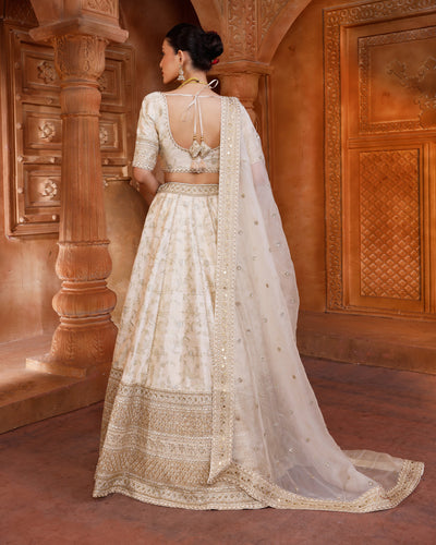 Luxe Ivory Banarasi Silk Bridal Lehenga Set