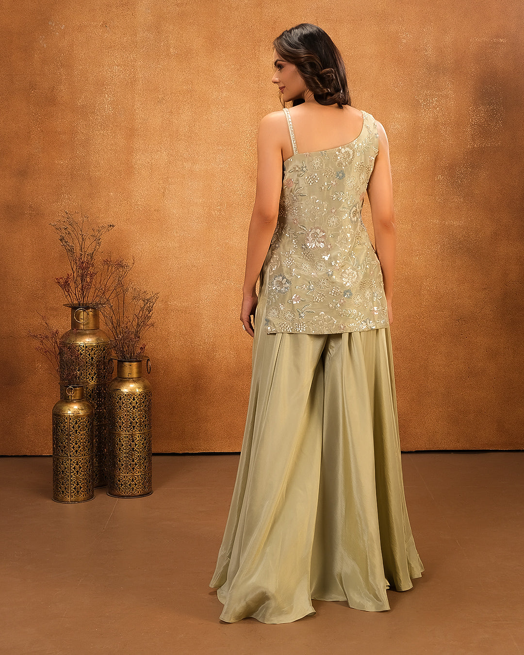 Matte Pista Embellished Tissue Silk Palazzo Set