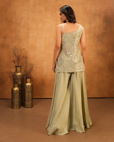 Matte Pista Embellished Tissue Silk Palazzo Set