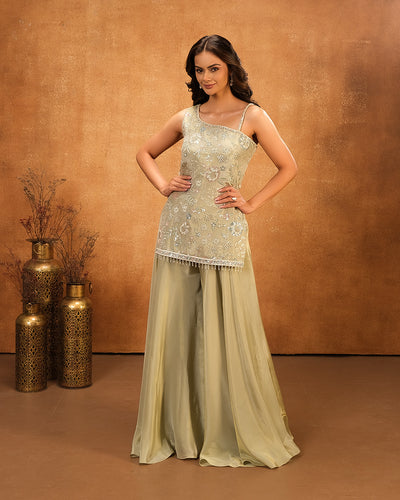 Matte Pista Embellished Tissue Silk Palazzo Set