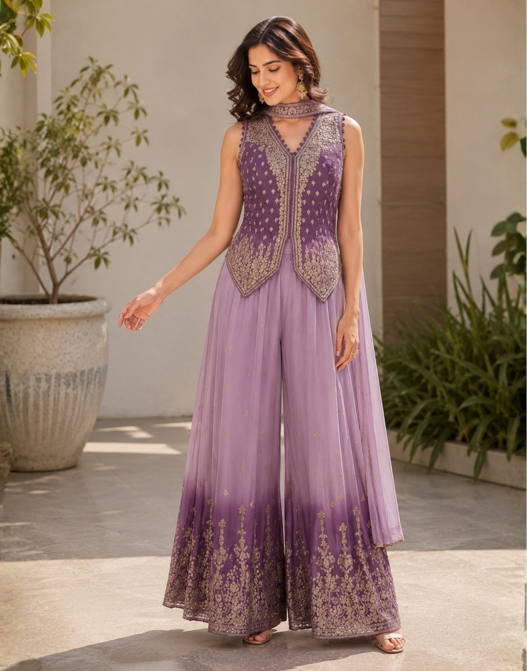 indo western purple dress Readymade Purple Hand Block Printed Indo Western Dress