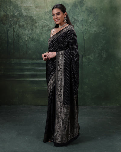 Midnight Charm Dola Silk Saree With Unstitched Blouse Fabric