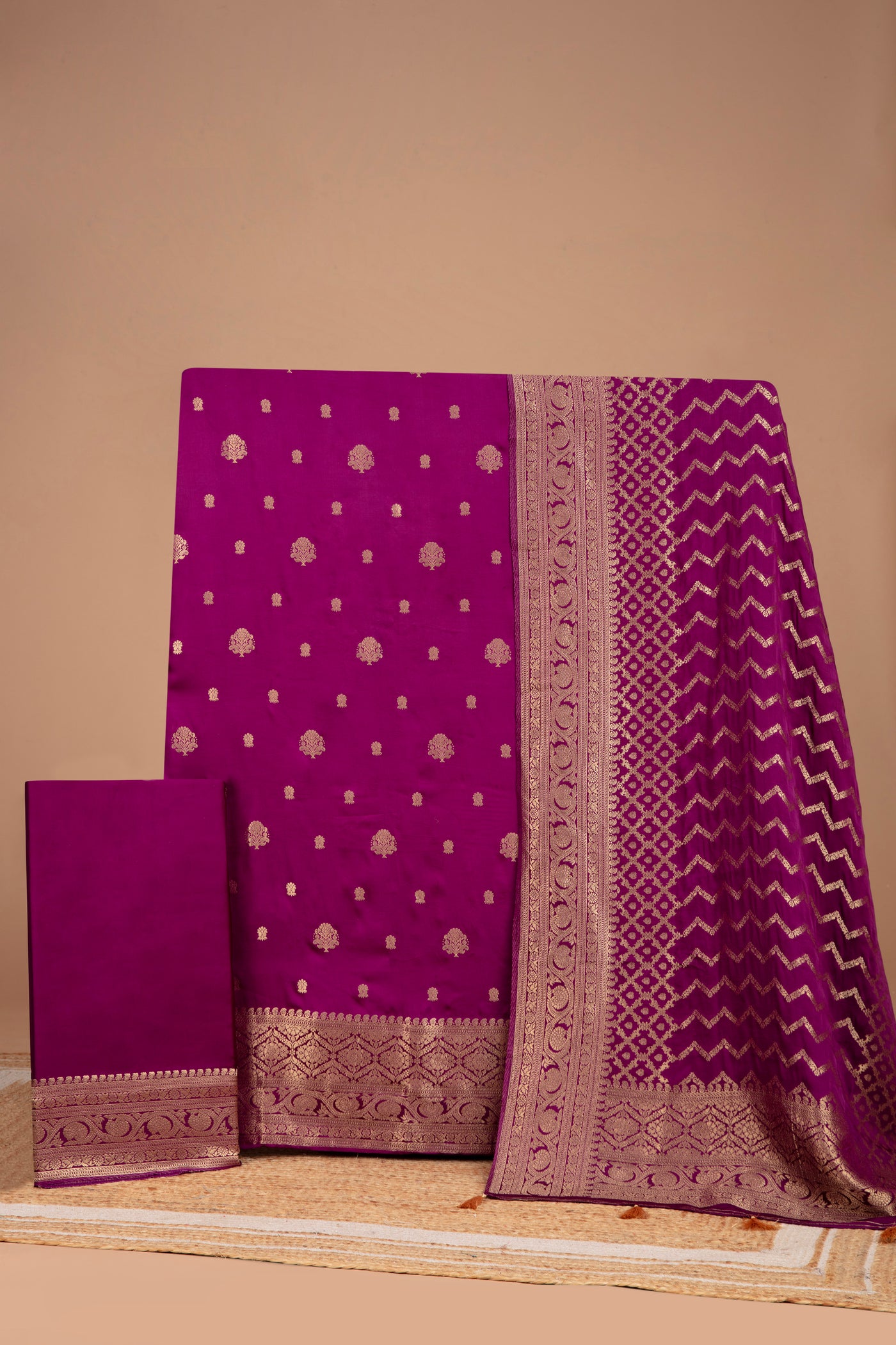 Midnight Periwinkle Crepe Silk Unstitched Suit Set