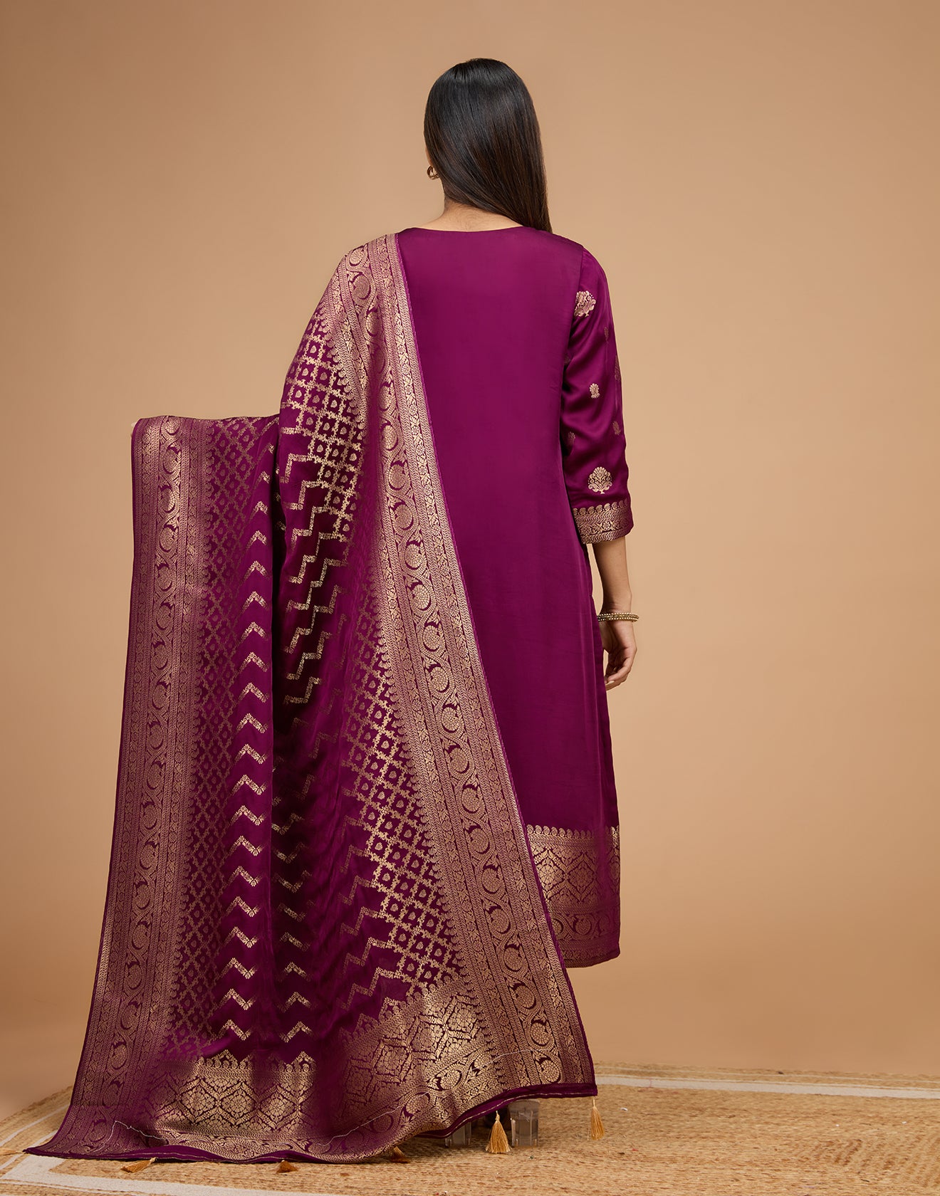 Midnight Periwinkle Crepe Silk Unstitched Suit Set