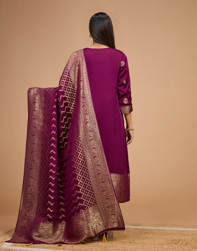 Midnight Periwinkle Crepe Silk Unstitched Suit Set