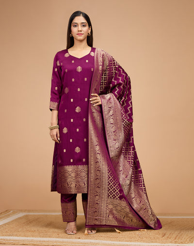 Midnight Periwinkle Crepe Silk Unstitched Suit Set