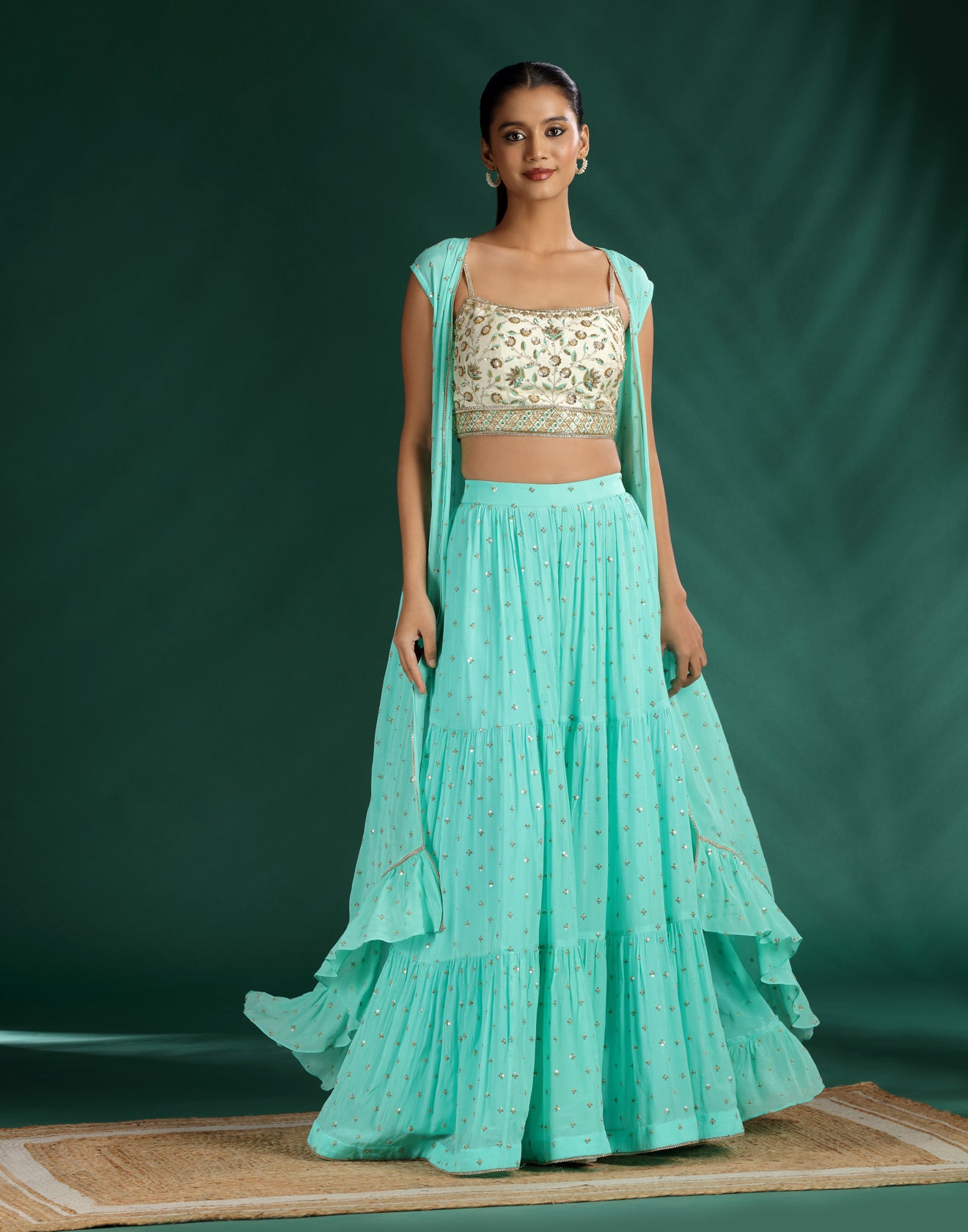 Mint Lagoon Embroidered Festive Fusion Set