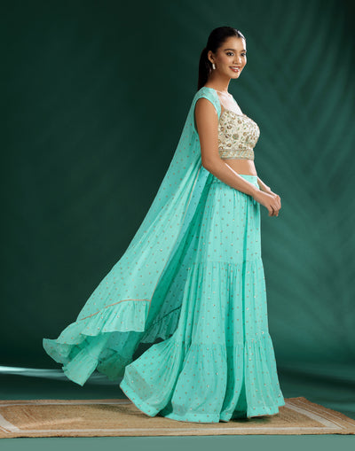 Mint Lagoon Embroidered Festive Fusion Set