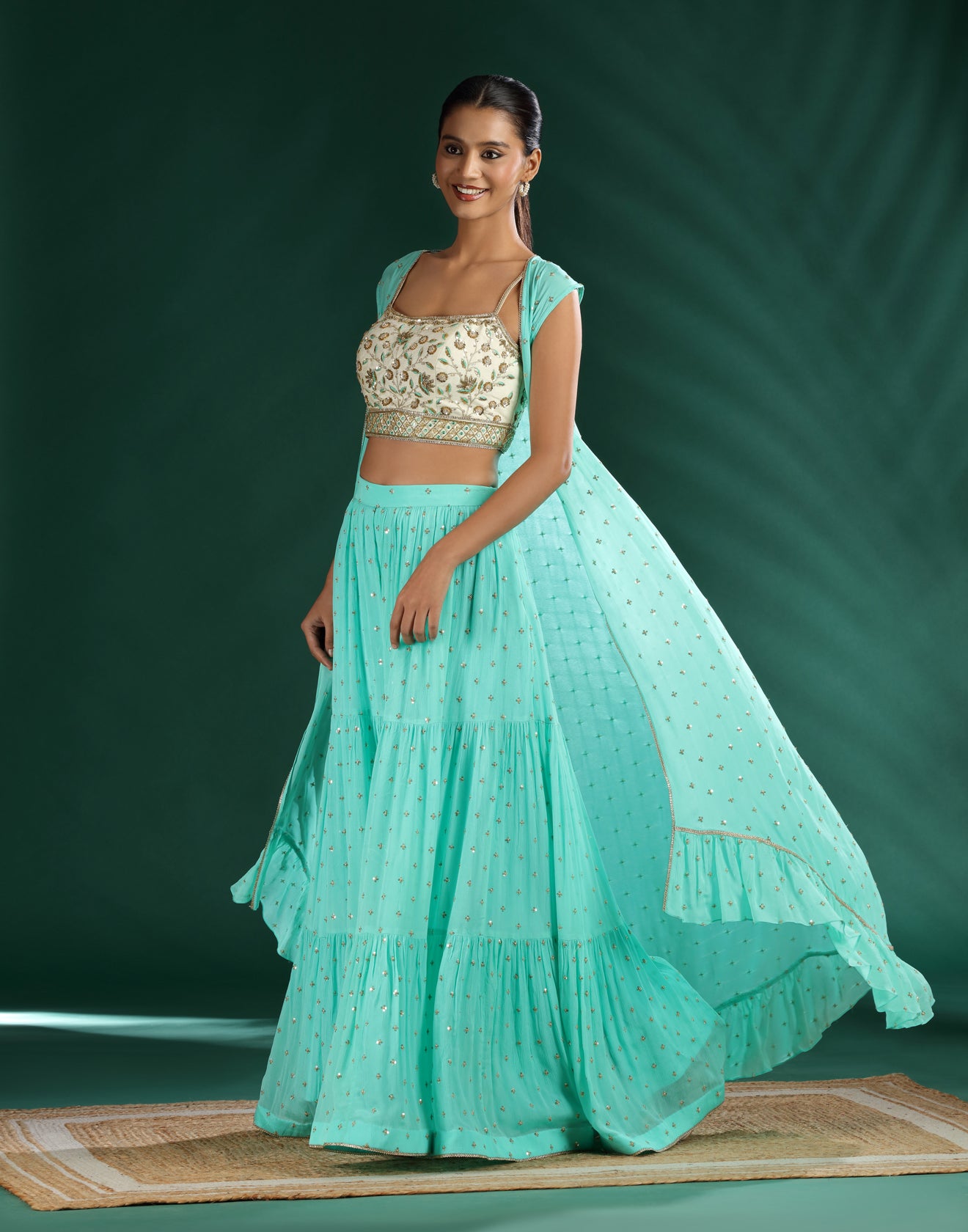 Mint Lagoon Embroidered Festive Fusion Set